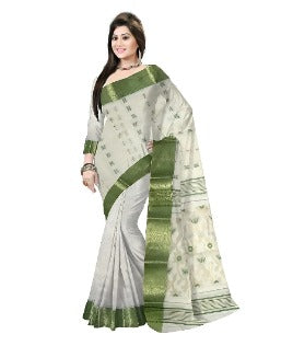 Pradip Fabrics Ethnic Women's Tant Cotton White color Saree