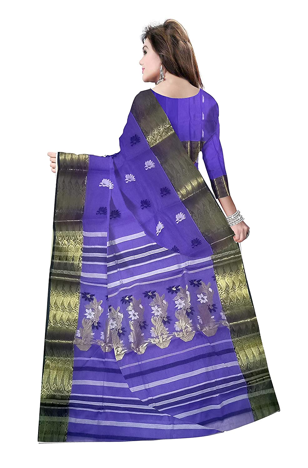 Pradip Fabrics Ethnic Women's Tant Cotton Silk Blue Color Saree