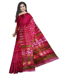 Pradip Fabrics Ethnic Women's Tant Jamdani Maroon Color Saree