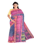 Pradip Fabrics Ethnic Women's All over Tant Jamdani Blue and Pink Color Saree