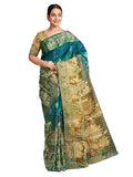 Pradip Fabrics Ethnic Women's and Girl's Teal and Gold color Baluchri saree