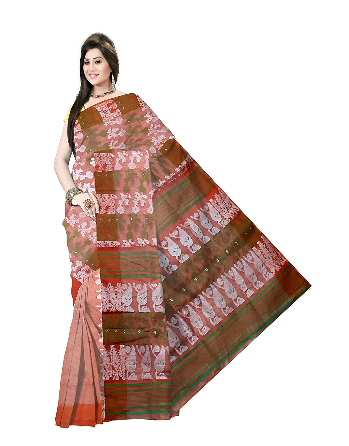 Pradip Fabrics Ethnic Women's Cotton Tant Cotton Light Orange Color Saree