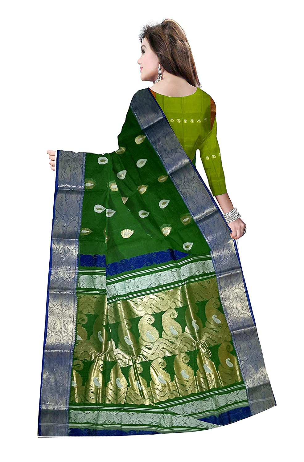 Pradip Fabrics Woven Tant Silk Green color Blend Saree