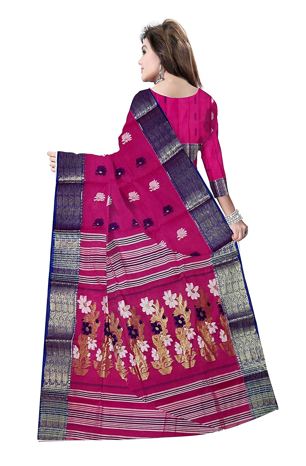 Pradip Fabrics Ethnic Women's Tant Cotton Silk Pink Color Saree