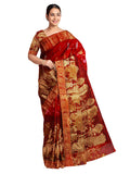 Pradip Fabrics Ethnic Women's and Girl's Red and Golden color Baluchari saree