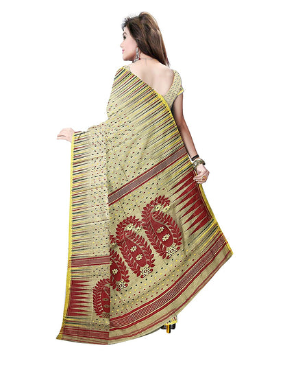 Pradip Fabrics Ethnic Women's Tant Silk Off White Color Jamdani Saree