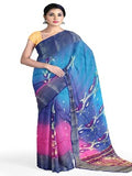 Pradip Fabrics Woven Pink and Blue Tant Silk Blend Saree