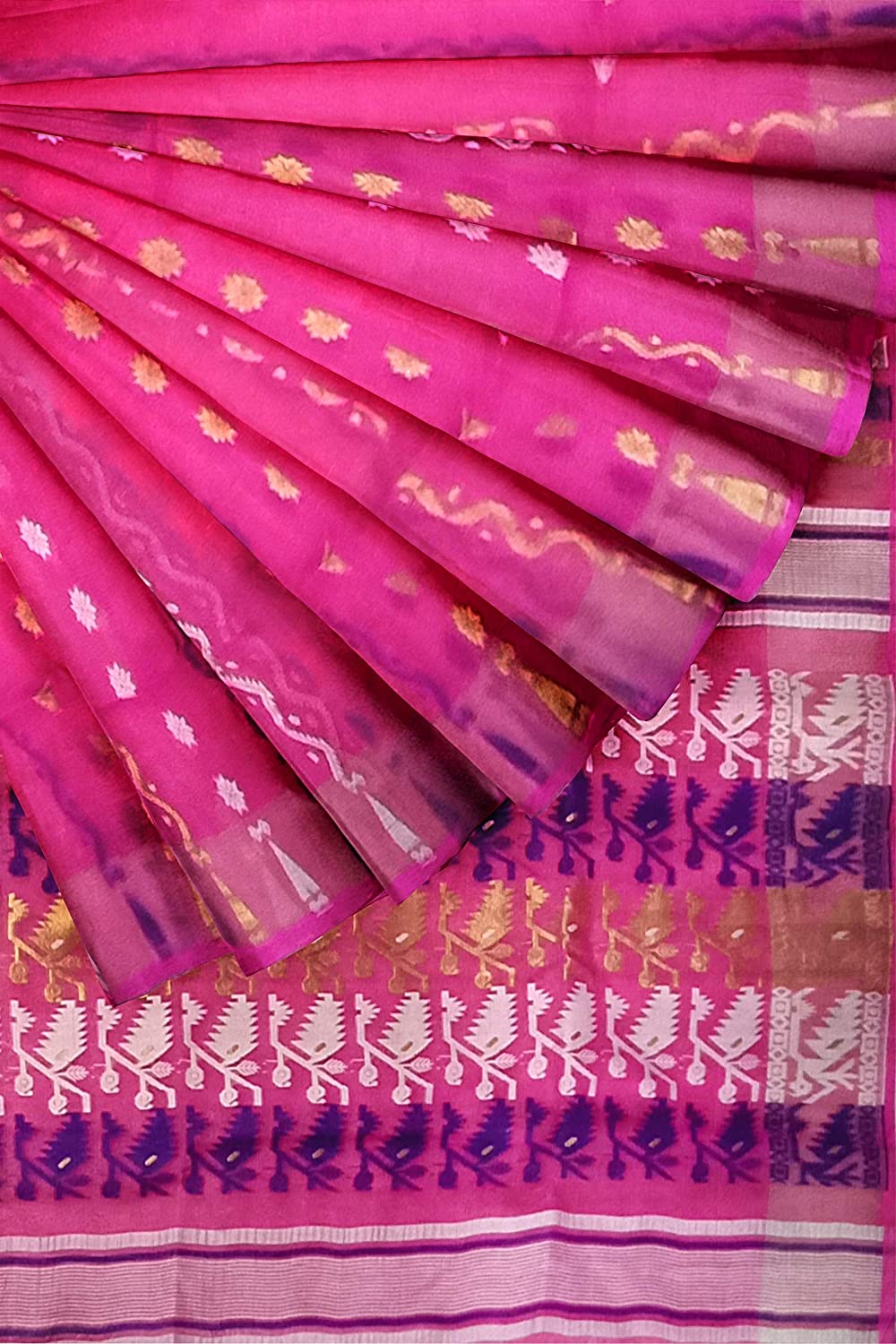 Pradip Fabrics Ethnic Women's Tant Jamdani Pink Color Saree