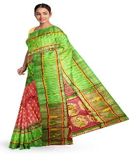 Pradip Fabrics Ethnic Women's All over Tant Jamdani Pink and Green Color Saree