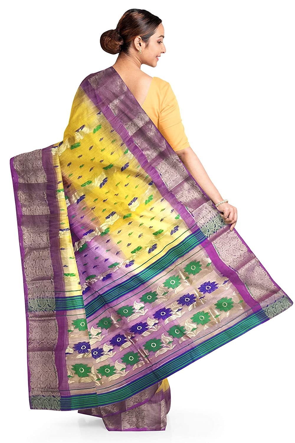 Pradip Fabrics Woven Blue Pink Tant Silk Blend Saree