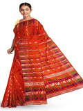 Pradip Fabrics Ethnic Women's Tant Jamdani Dark Orange Color Saree