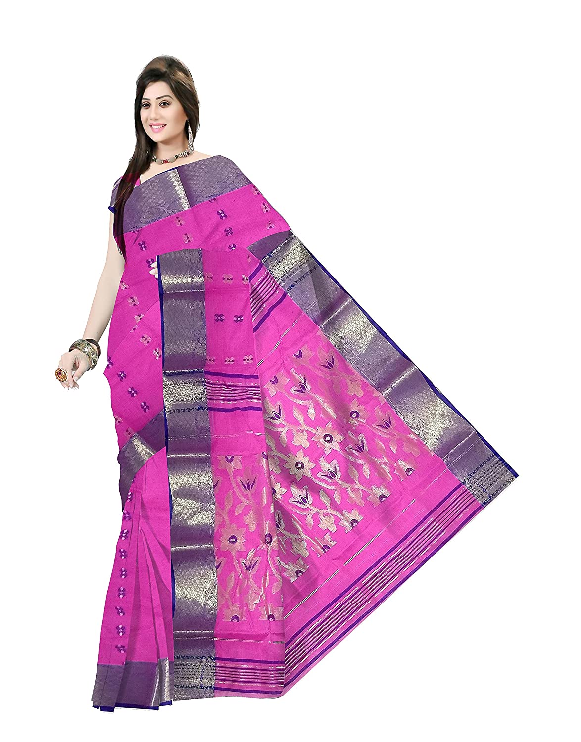 Pradip Fabrics Ethnic Women's Tant Cotton Pink color Saree