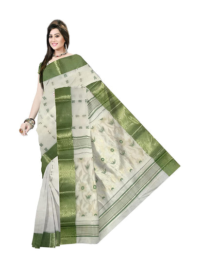 Pradip Fabrics Ethnic Women's Tant Cotton White color Saree