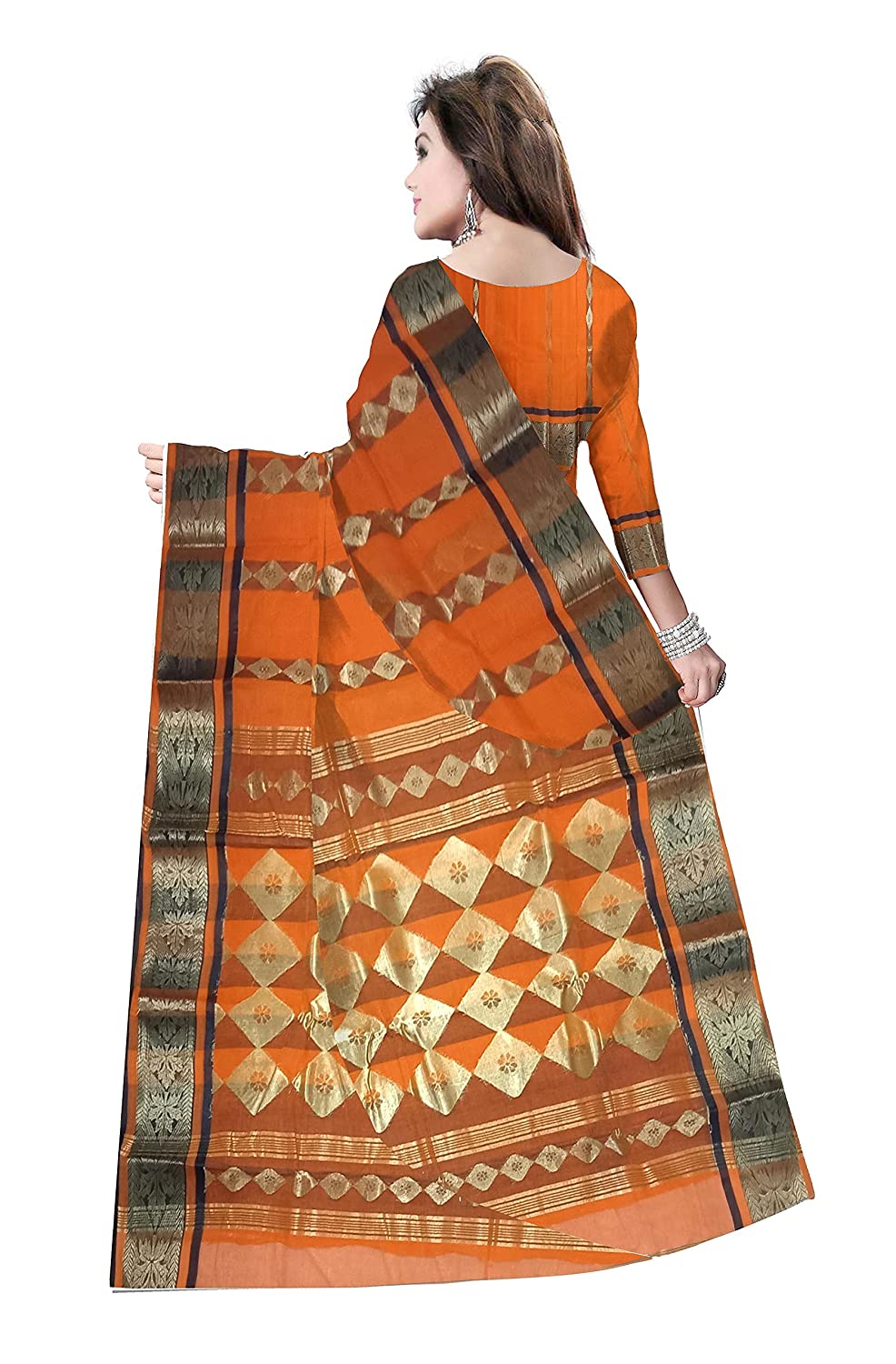 Pradip Fabrics Woven Tant Cotton Silk Orange Color Saree