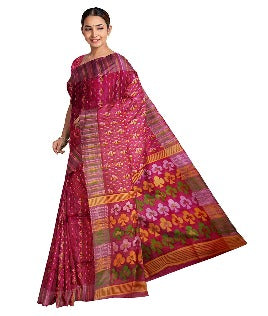 Pradip Fabrics Ethnic Women's Tant Jamdani Maroon Color Saree