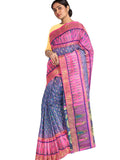 Pradip Fabrics Ethnic Women's All over Tant Jamdani Blue and Pink Color Saree
