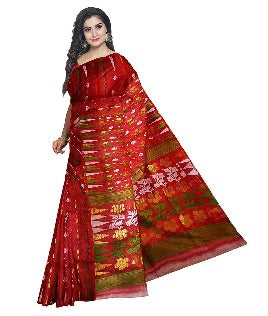 Pradip Fabrics Ethnic Women's Tant Jamdani Red Color Saree