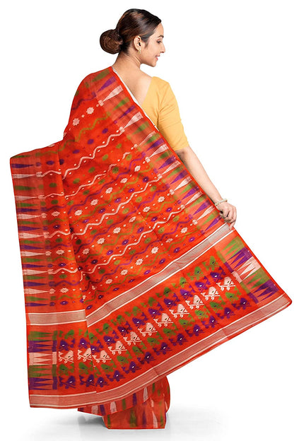 Pradip Fabrics Ethnic Women's Tant Jamdani Dark Orange Color Saree