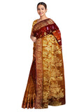 Pradip Fabrics Ethnic Women's and Girl's Maroon and Gold Baluchari saree