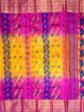 Pradip Fabrics Ethnic Women's Tant Silk Pink and Yellow Color Baluchari Saree