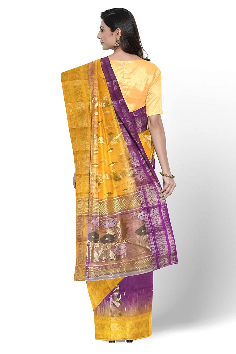Pradip Fabrics Yellow and Purple Color Tant Silk Blend Saree