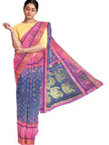 Pradip Fabrics Ethnic Women's All over Tant Jamdani Blue and Pink Color Saree