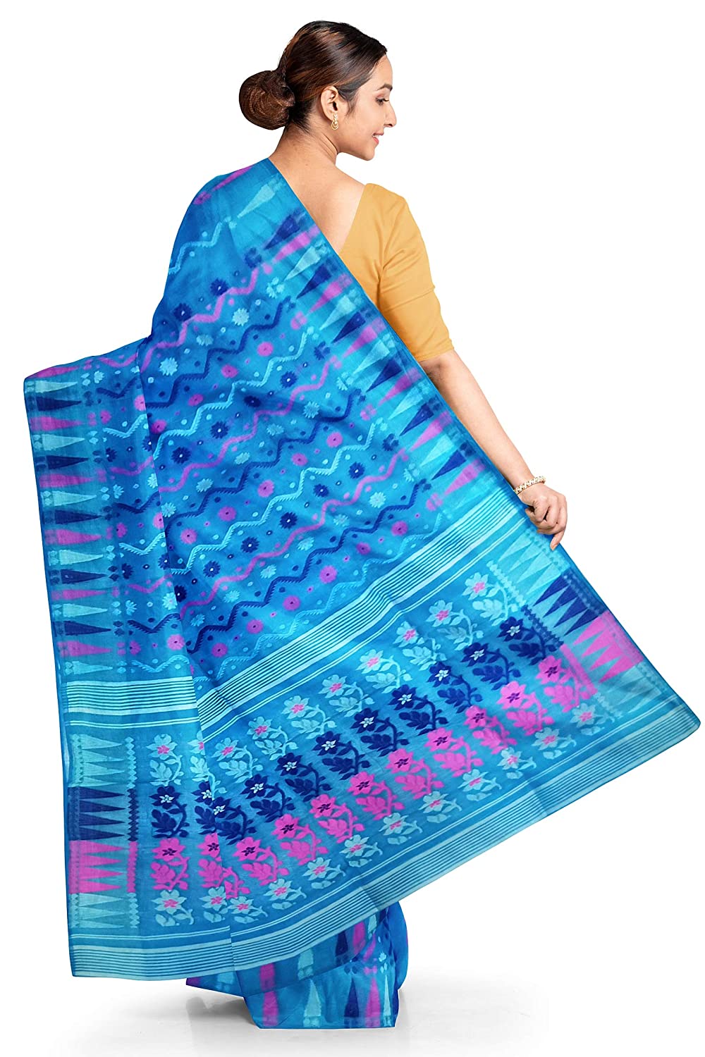 Pradip Fabrics Ethnic Women's Tant Jamdani Blue Color Saree