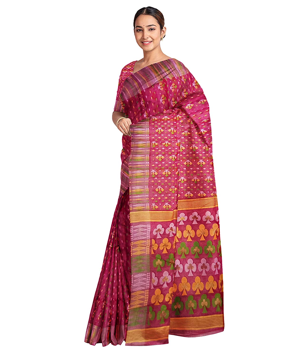 Pradip Fabrics Ethnic Women's Tant Jamdani Maroon Color Saree