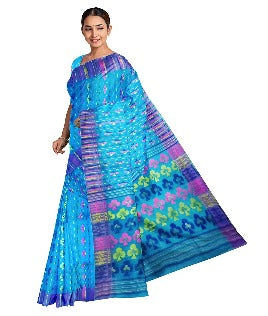 Pradip Fabrics Ethnic Women's Tant Jamdani Blue Color Saree