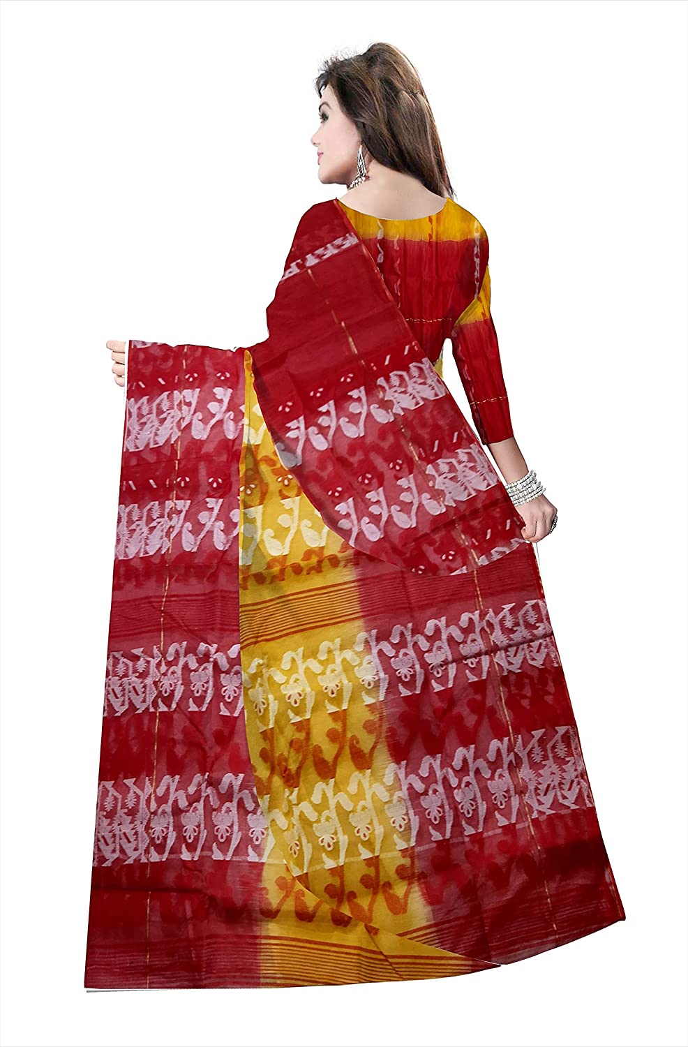 Pradip Fabrics Ethnic Women's Cotton Tant Gap Jamani Red and Yellow Color Saree