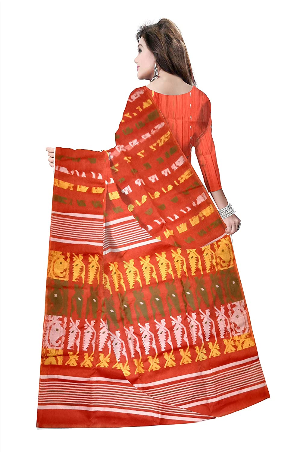 Pradip Fabrics Ethnic Women's Light Orange Color Jamdani Saree