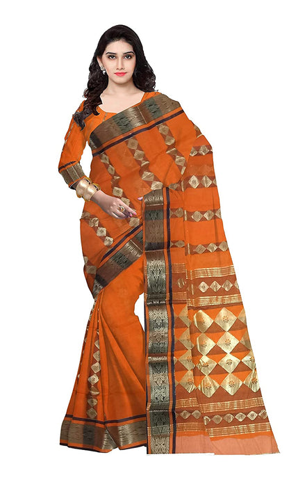 Pradip Fabrics Woven Tant Cotton Silk Orange Color Saree