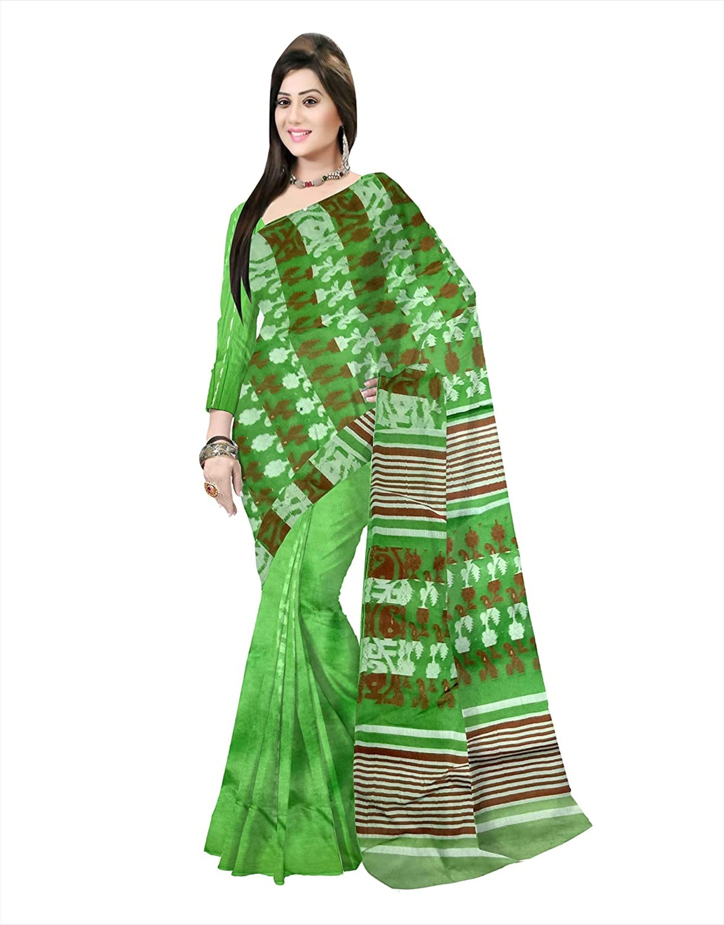 Pradip Fabrics Ethnic Women's Tant jamdani Light Green Color Saree
