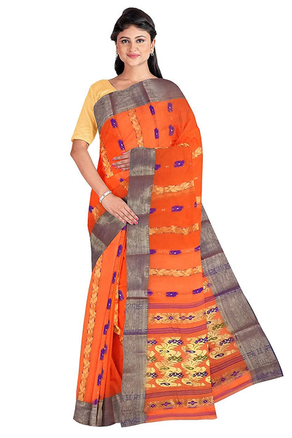 Pradip Fabrics Orange color Tant cotton Silk Blend Saree
