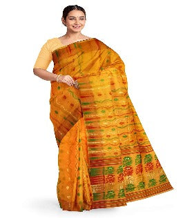 Pradip Fabrics Ethnic Women's Tant Jamdani Yellow Color Saree