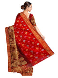 Pradip Fabrics Ethnic Women's and Girl's Red and Golden color Baluchari saree