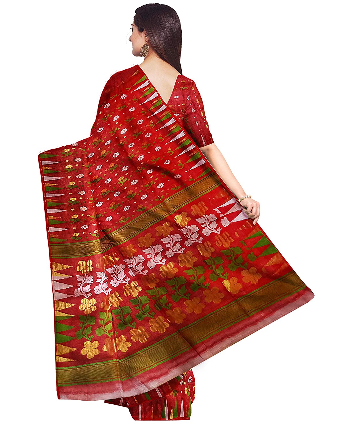 Pradip Fabrics Ethnic Women's Tant Jamdani Red Color Saree
