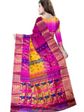 Pradip Fabrics Ethnic Women's Tant Silk Pink and Yellow Color Baluchari Saree