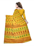 Pradip Fabrics Ethnic Women's Tant jamdani Mustard Color Floral Design Saree