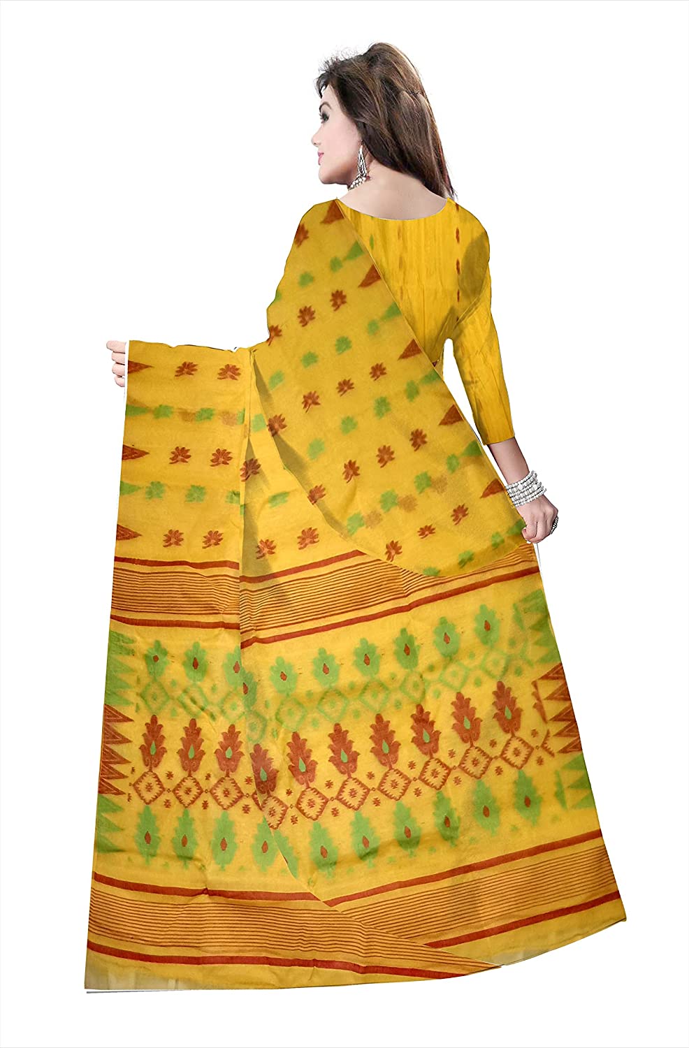 Pradip Fabrics Ethnic Women's Tant jamdani Mustard Color Buti Work  Saree