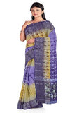 Pradip Fabrics Ethnic Women's Tant Silk Yellow and Blue Color Saree