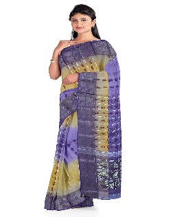 Pradip Fabrics Ethnic Women's Tant Silk Yellow and Blue Color Saree