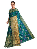 Pradip Fabrics Ethnic Women's and Girl's Teal and Gold color Baluchri saree