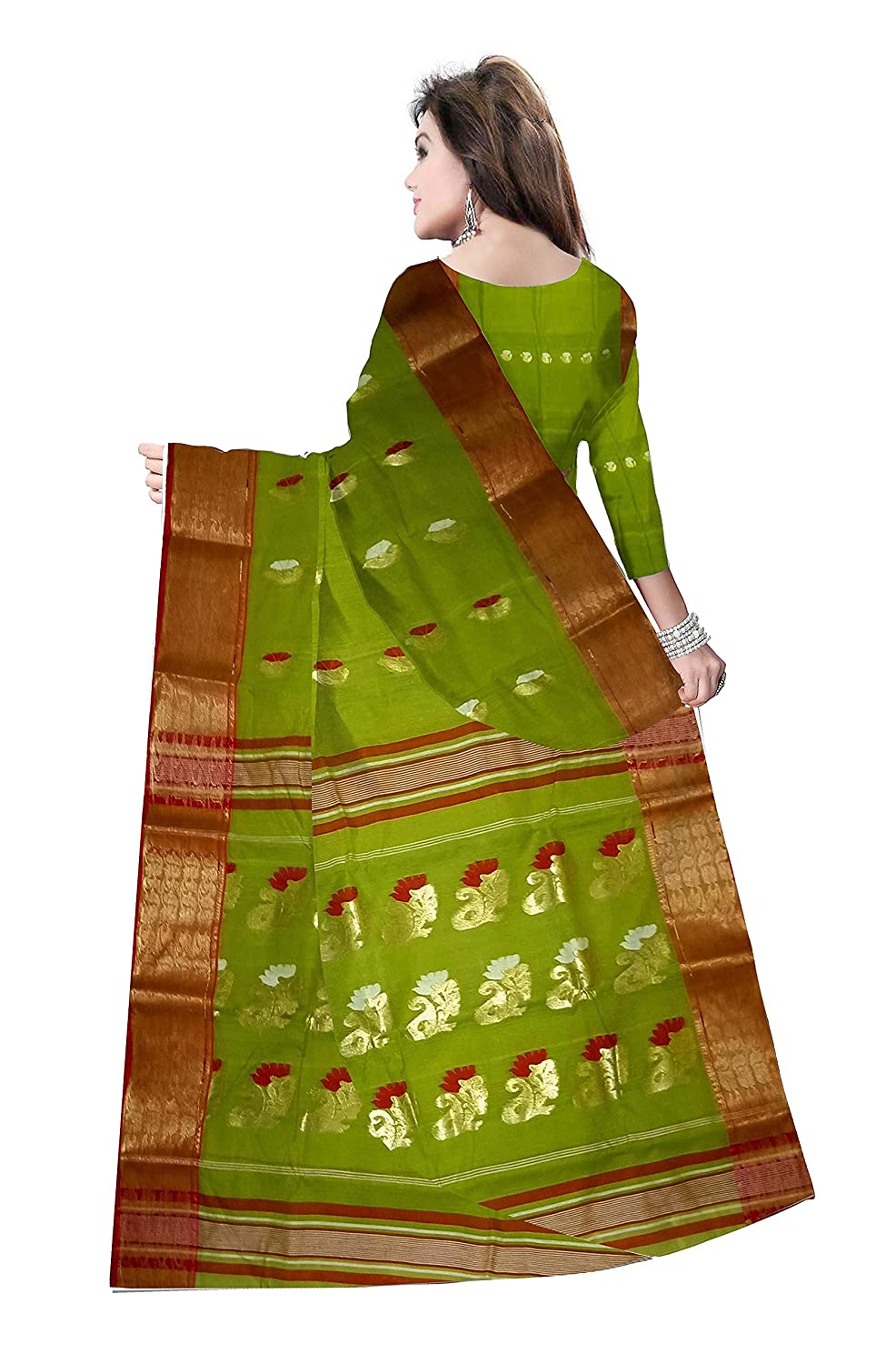 Pradip Fabrics Woven Tant Silk Green color Blend Saree