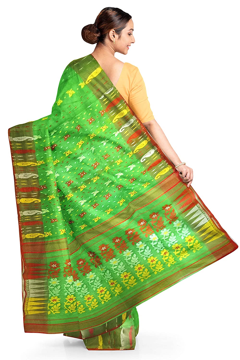 Pradip Fabrics Ethnic Women's Tant Jamdani Green Color Saree