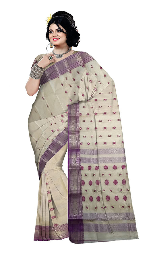 Pradip Fabrics Women's Tant Tussar Silk Brown color Saree