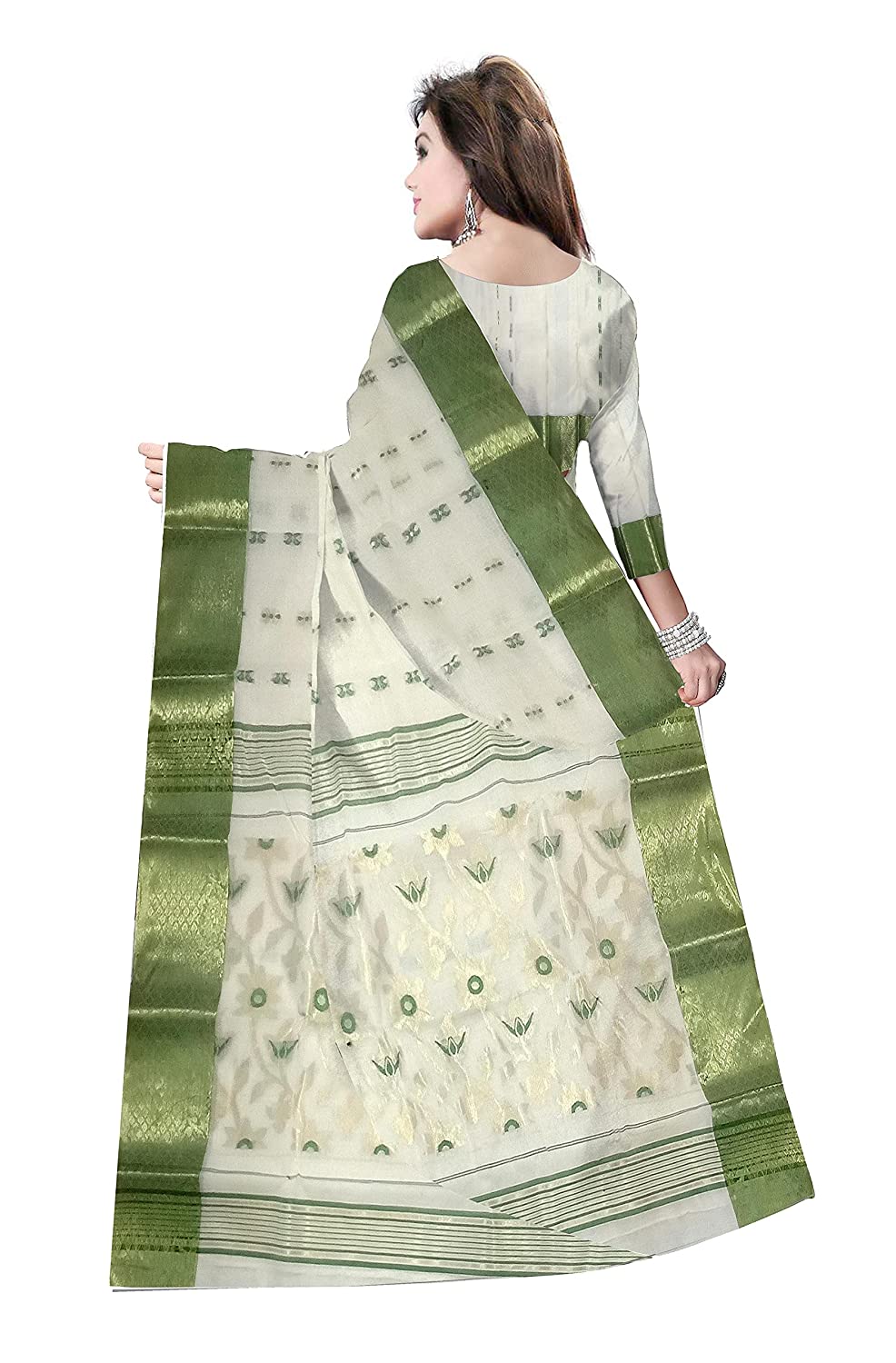 Pradip Fabrics Ethnic Women's Tant Cotton White color Saree