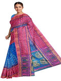 Pradip Fabrics Woven Tant Benarasi Blue and Pink  Saree