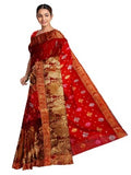 Pradip Fabrics Ethnic Women's and Girl's Red and Golden color Baluchari saree