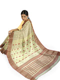 Pradip Fabrics Ethnic Women's Tant Silk White Color Saree
